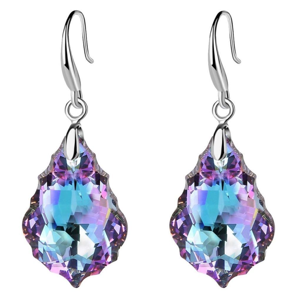 Silver with Vitrail Light Austrian Crystal Baroque Dangling Drop Hook Earrings